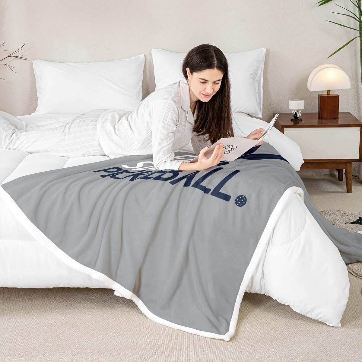 Pickleball Sherpa Throw Blanket Twin 60"x80" Kids Pickleball Gifts Fleece Throw Blanket for Gifts for Pickleball Lovers Fuzzy Plush Blanket Pickleball Accessories Flannal Blanket Blue Gray Decor