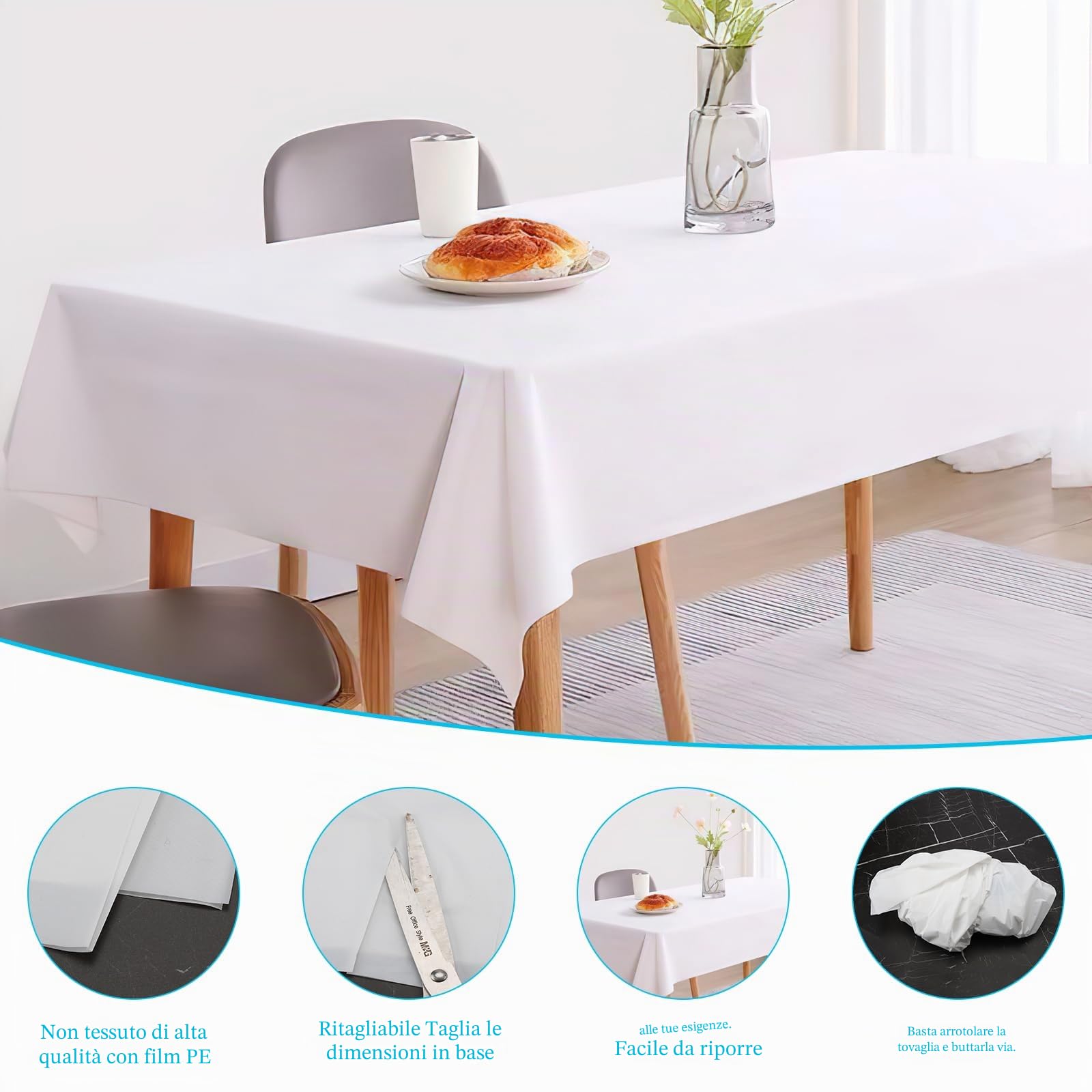 Confezione da 10 tovaglie monouso bianche rettangolari in plastica 137 cm x 274 cm, per compleanni, matrimoni, feste, barbecue, picnic