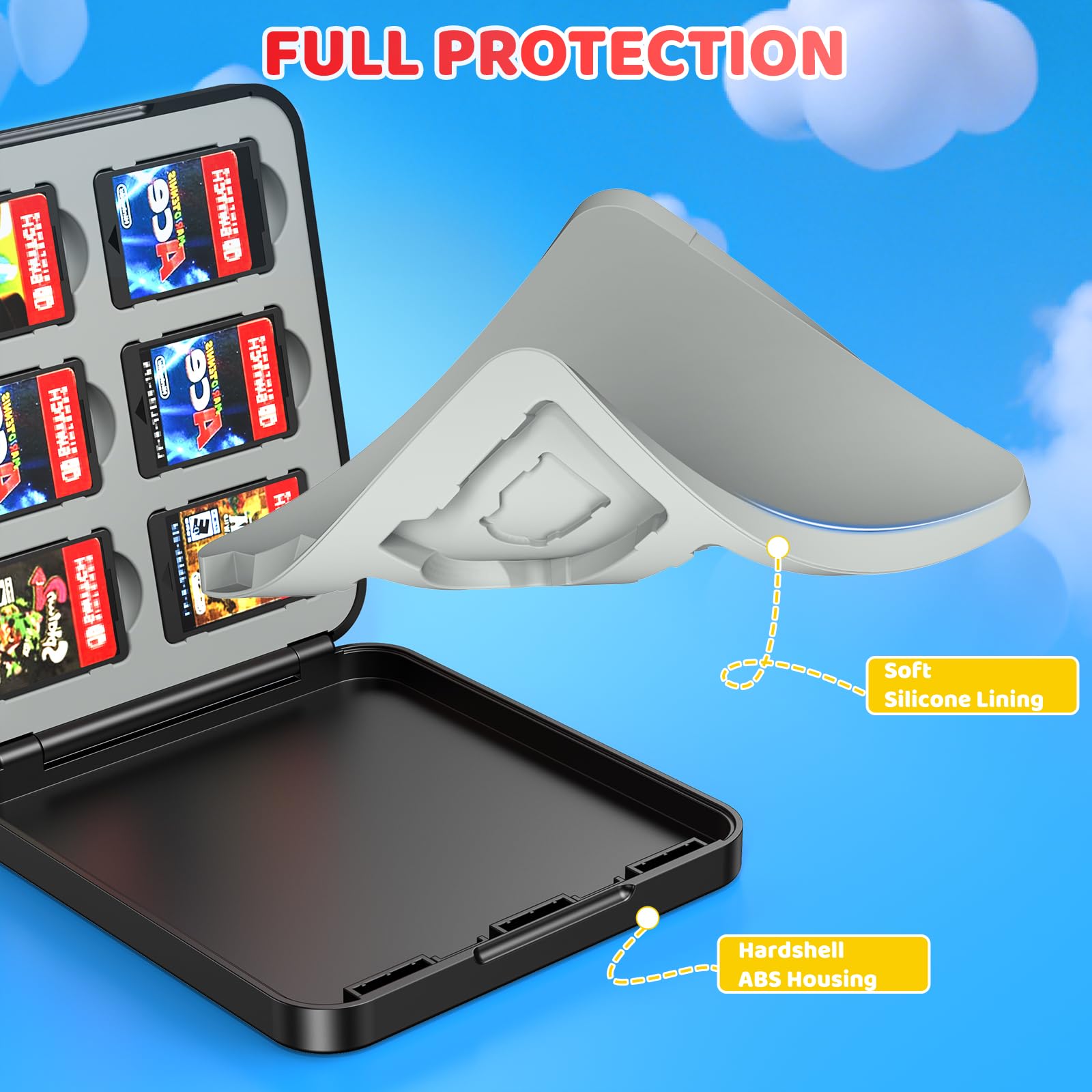 Klipdasse Étui de Cartes de Jeu Nintendo Switch - Boîte de Rangement avec 12 Jeux et 12 Emplacements pour Cartes Micro SD, Boîte de Carte Switch - Boîtier Rigide, Doublure en Silicone Doux