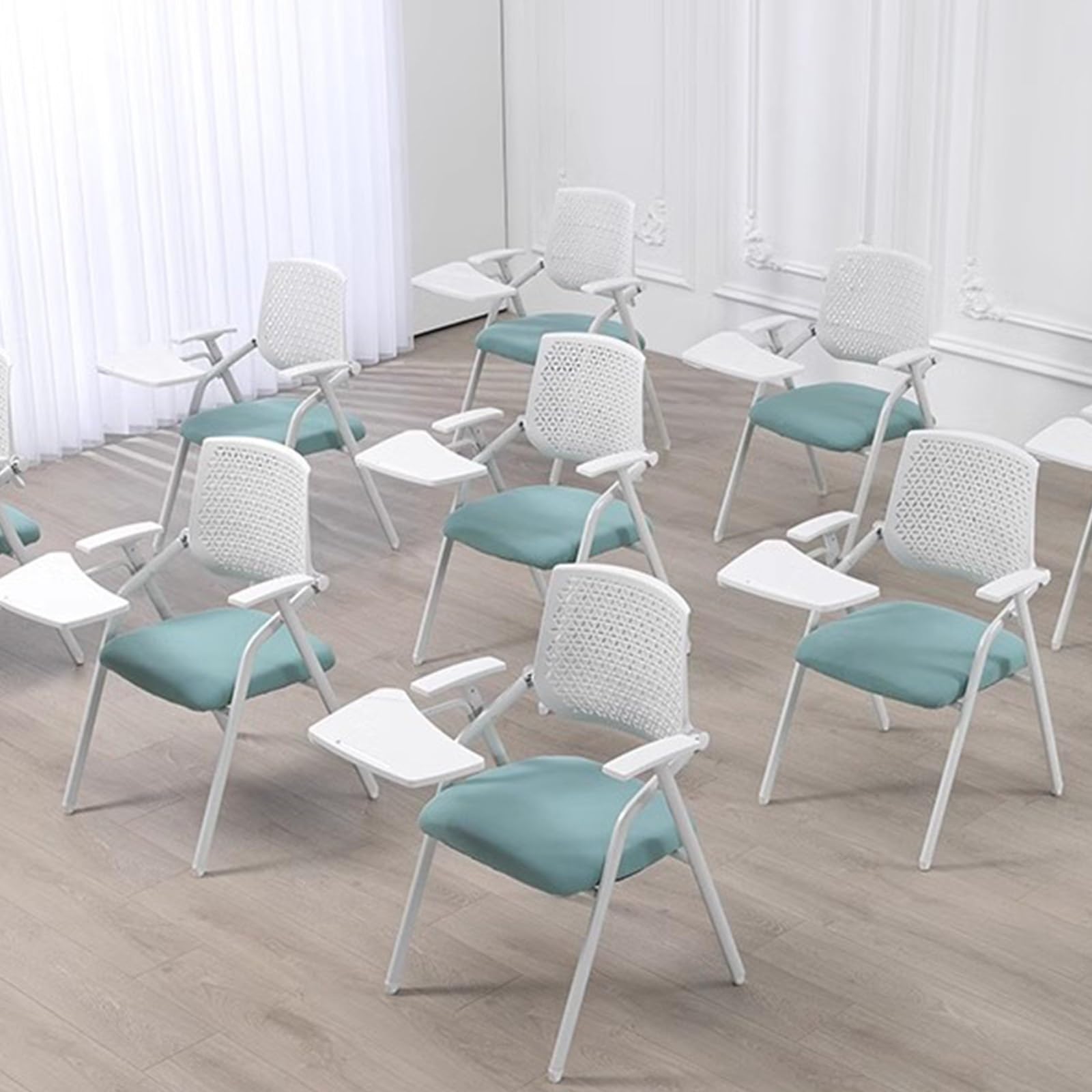 Sedia Conferenza Pieghevole Con Scrittoio - Bianco/Blu Per Ufficio E Formazione | Portata 150kg - Foto 7