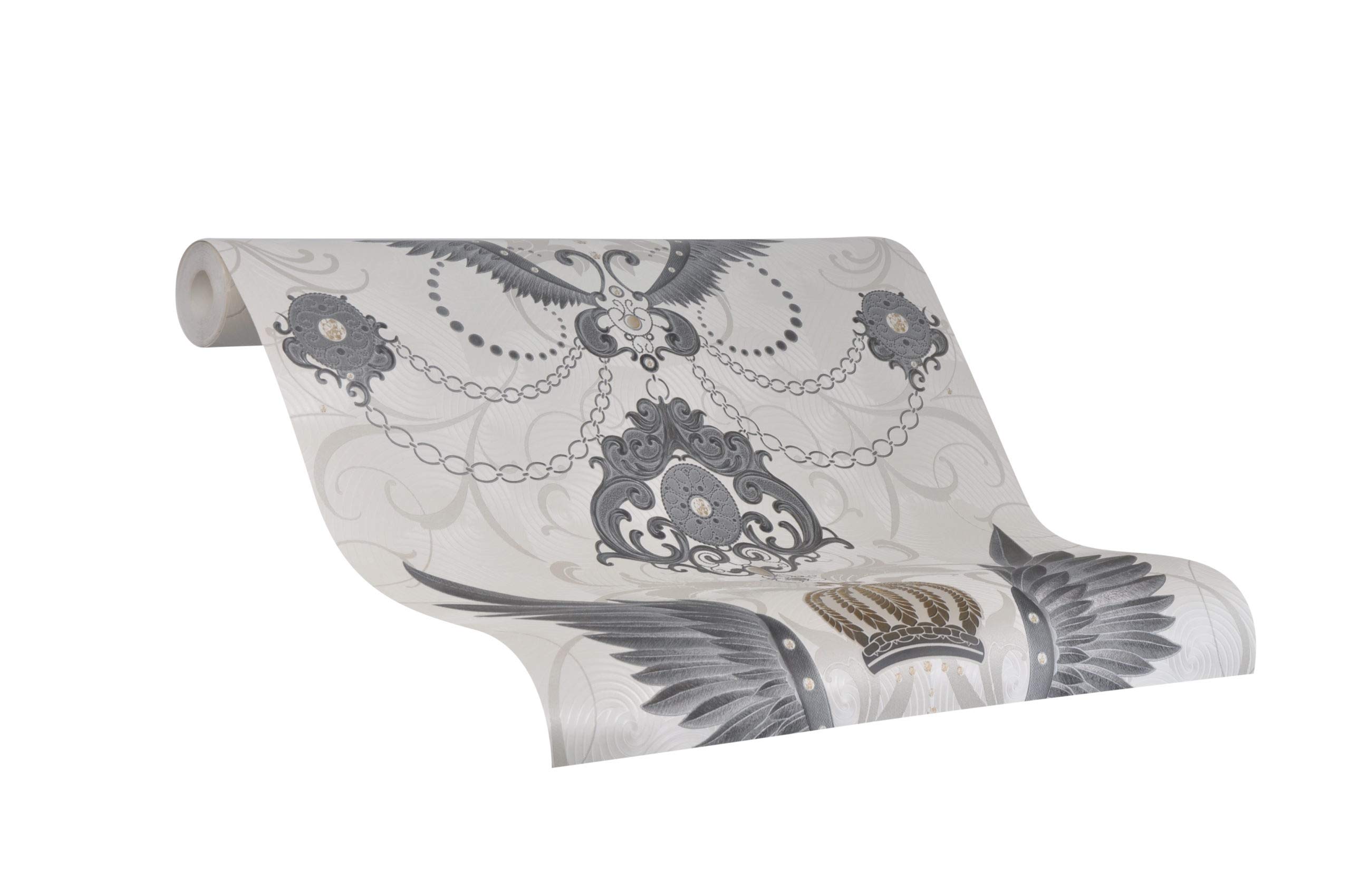 Tapeta Beżowy Silver Gemstone Crown Wings Classic Collection Glööckler Imperial by marburg do sypialni, salonu lub kuchni Made in Germany 10,05m X 0,70m 54456 Znany z tv!