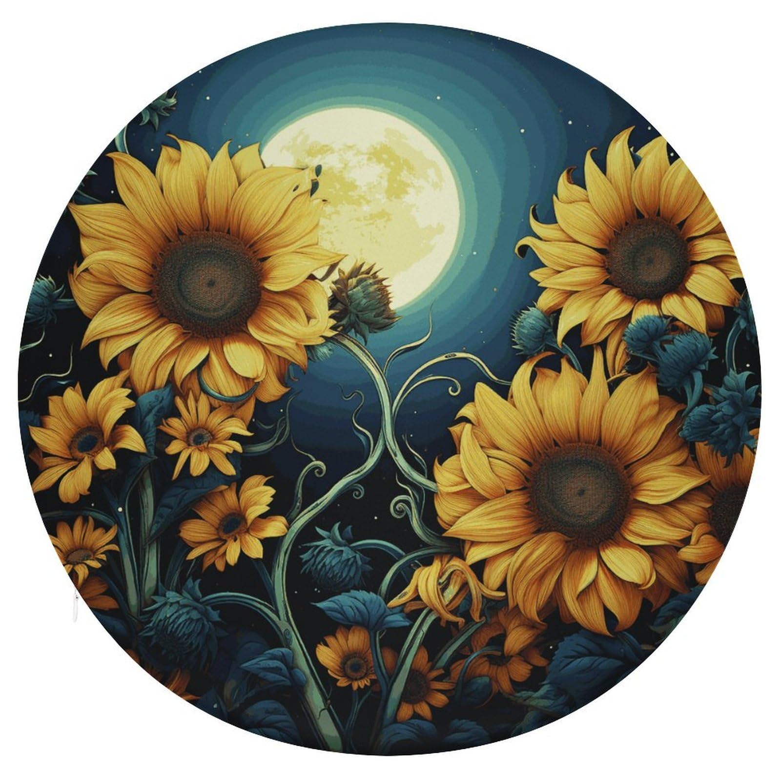 Wsoihfec Style Moonlight Sunflower Pattern Seat Cushion Round Chair Pad