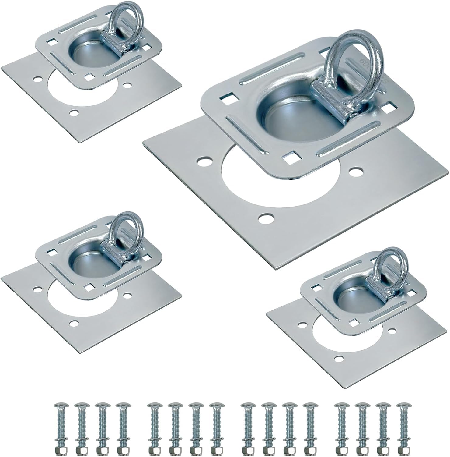HEYOUTH Zurrösen für Anhänger (4Stück),Anhänger Zurrösen mit Gegenplatten,Zurrbügel belastbar bis 2268 kg,Verzurrösen Zurrpunkte,Befestigung Anhänger Zubehör,Verzurrösen aus verzinktem Stahl