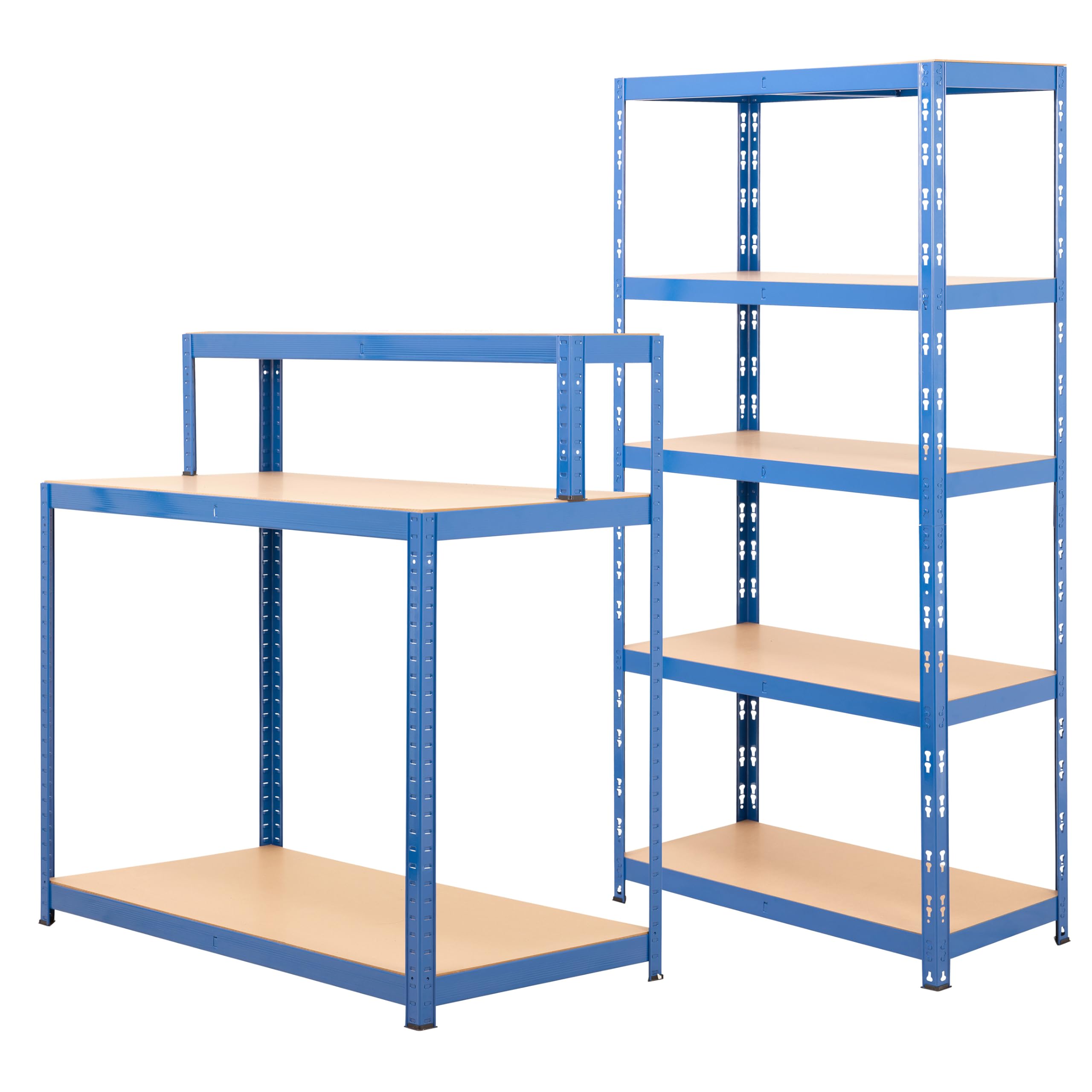 BiGDUG Garage Storage Kit - 1x Shelving Unit & Workstation - 5 Tier Shelves 150kg UDL 1780H x 900W x 400D mm - 300kg UDL Workstation - Blue