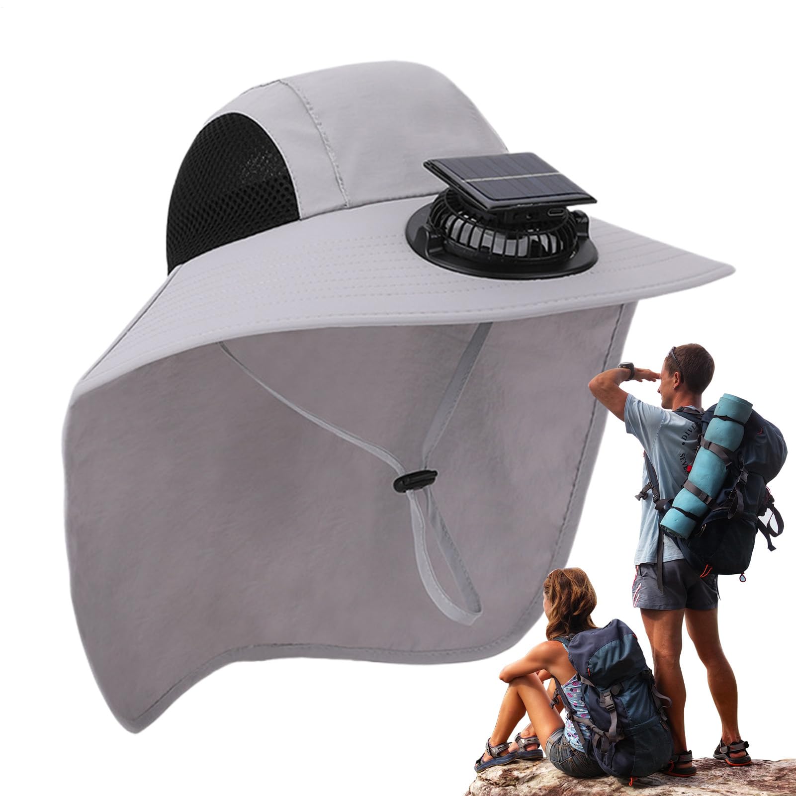 Sombrero Solar con Ventilador - con Ventiladores Alimentados por Energía Solar - Accesorio Impermeable con Protección contra los Rayos UV y ala Ancha para Senderismo, Pesca, Accesorios de Viaje,