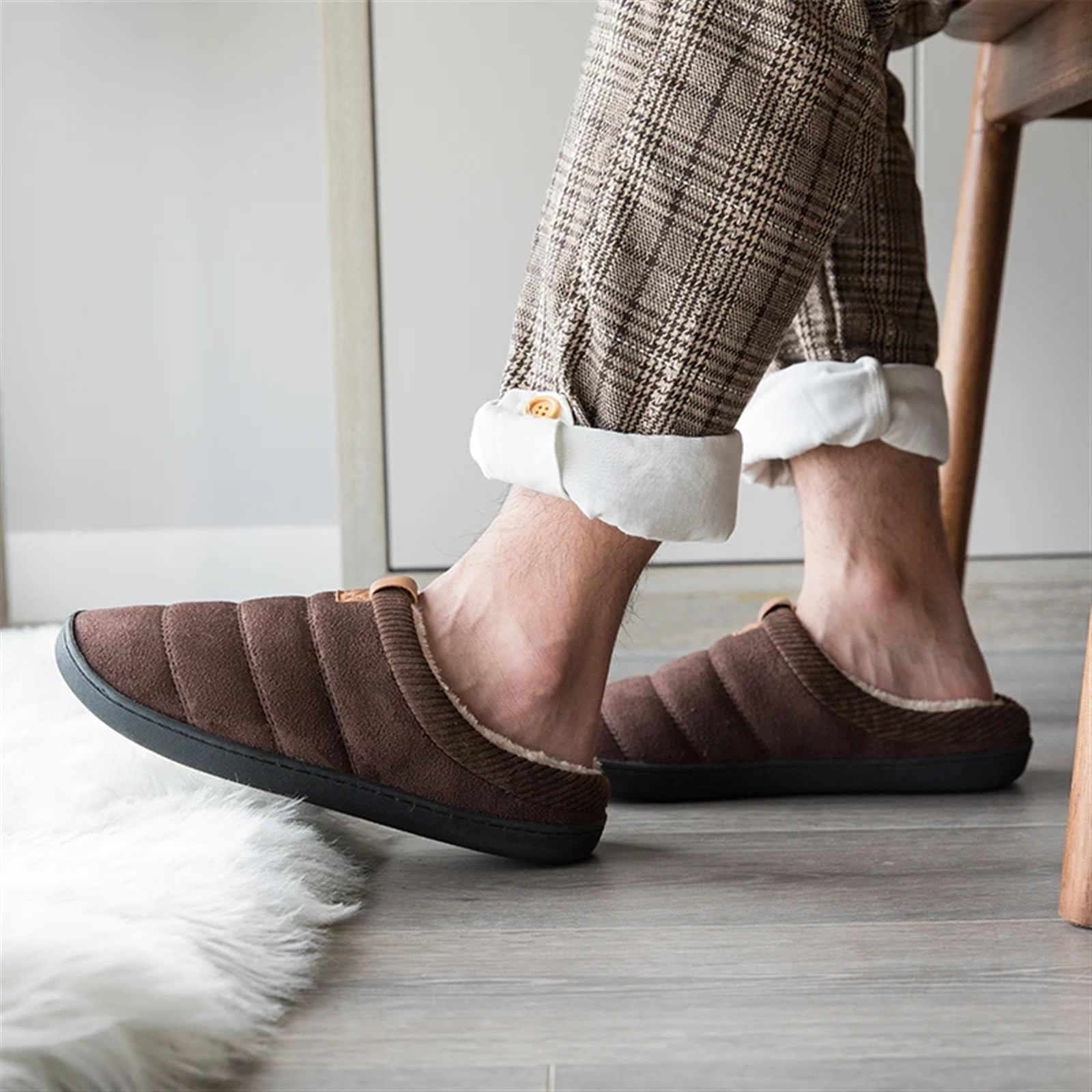 Pantofole da uomo in cotone Pantofole morbide da uomo invernali in peluche corte Scarpe camera interno maschili