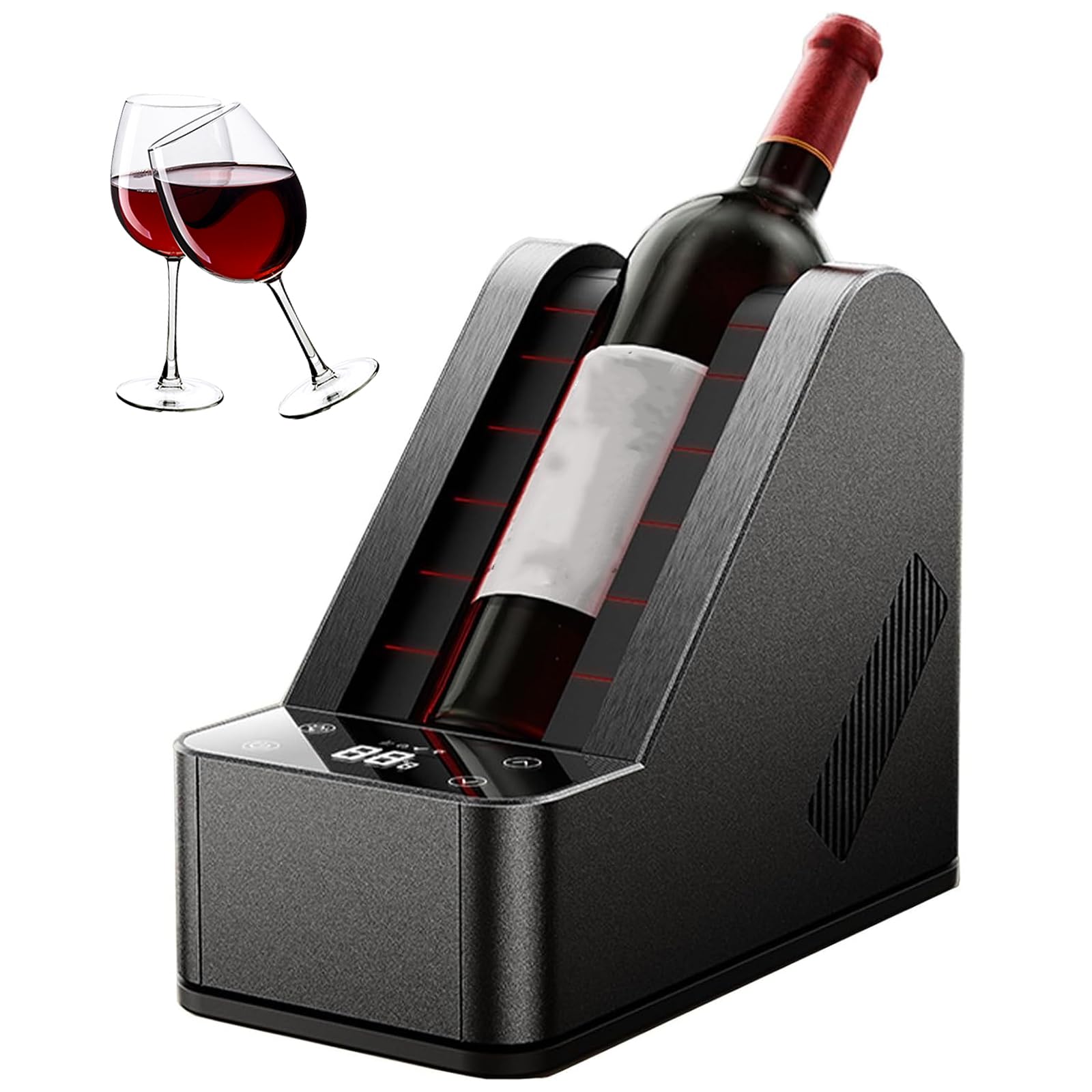 Enfriador de vino eléctrico portátil, control de temperatura de 5 a 20 °C, se adapta a botellas de 750 ml de hasta 96 mm, control táctil y pantalla LCD para el hogar, restaurante y hotel