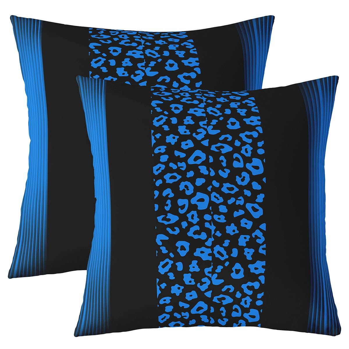 Manfei Leopard Print Pillow Case Cover,Ombre Blue Black 16"x16" Soft Cushion Cover Reversible Print,Cheetah Wildlife Animal Decorative Throw Pillow Cover 2 Pack