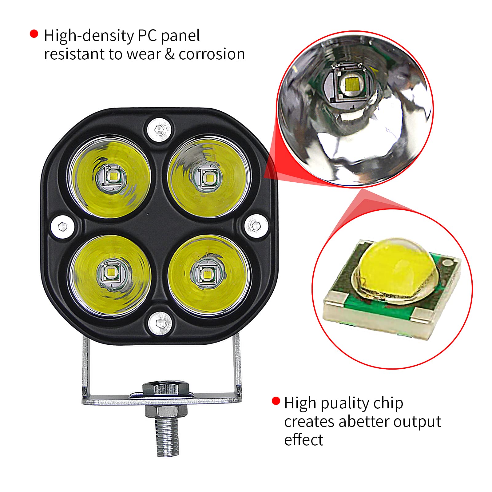 PICAA LED Work Light 2PCS 40W 3 Inch Flood Light 12V-24V 6000K White Tractor Fog Light for Car SUV UTV ATV Off-road Truck Boat