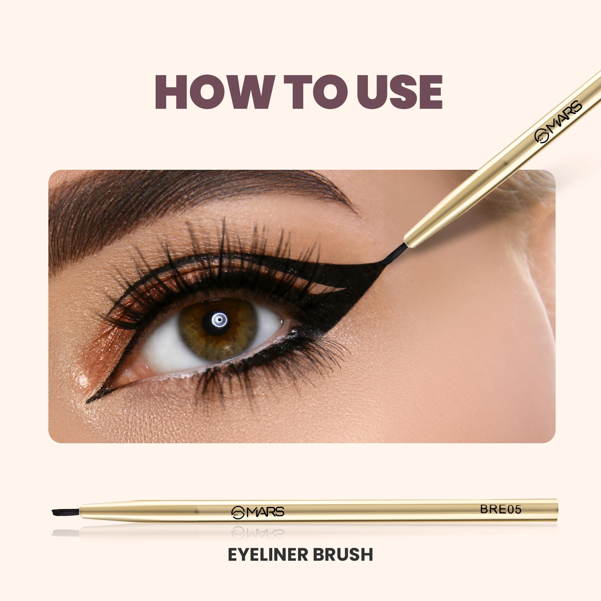 MARS Artist's Arsenal Professional Eyeliner Brush | Feather Soft Touch | Precise Synthetic Bristles | Perfect For Winged Eye Liner | Luxe Packaging Makeup Brush (Golden) 1