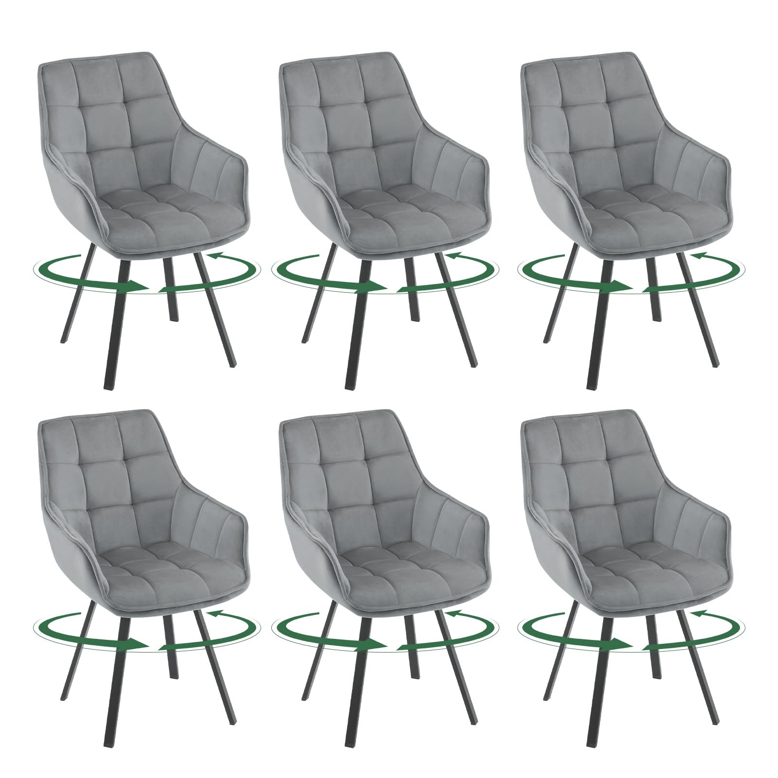 EUGAD Esszimmerstühle drehbar, Stuhl Drehstuhl Esszimmer, Küchenstühle Essstühle mit Armlehnen Rückenlehne, Armlehnstuhl Drehsessel, bequem modern, mit Metallbeinen