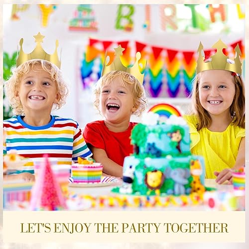 Miniatura 4 de Crtiin 500 coronas de papel doradas a granel, para fiestas, rey, princesa, coronas doradas, sombreros de fiesta dorados para niños y adultos,