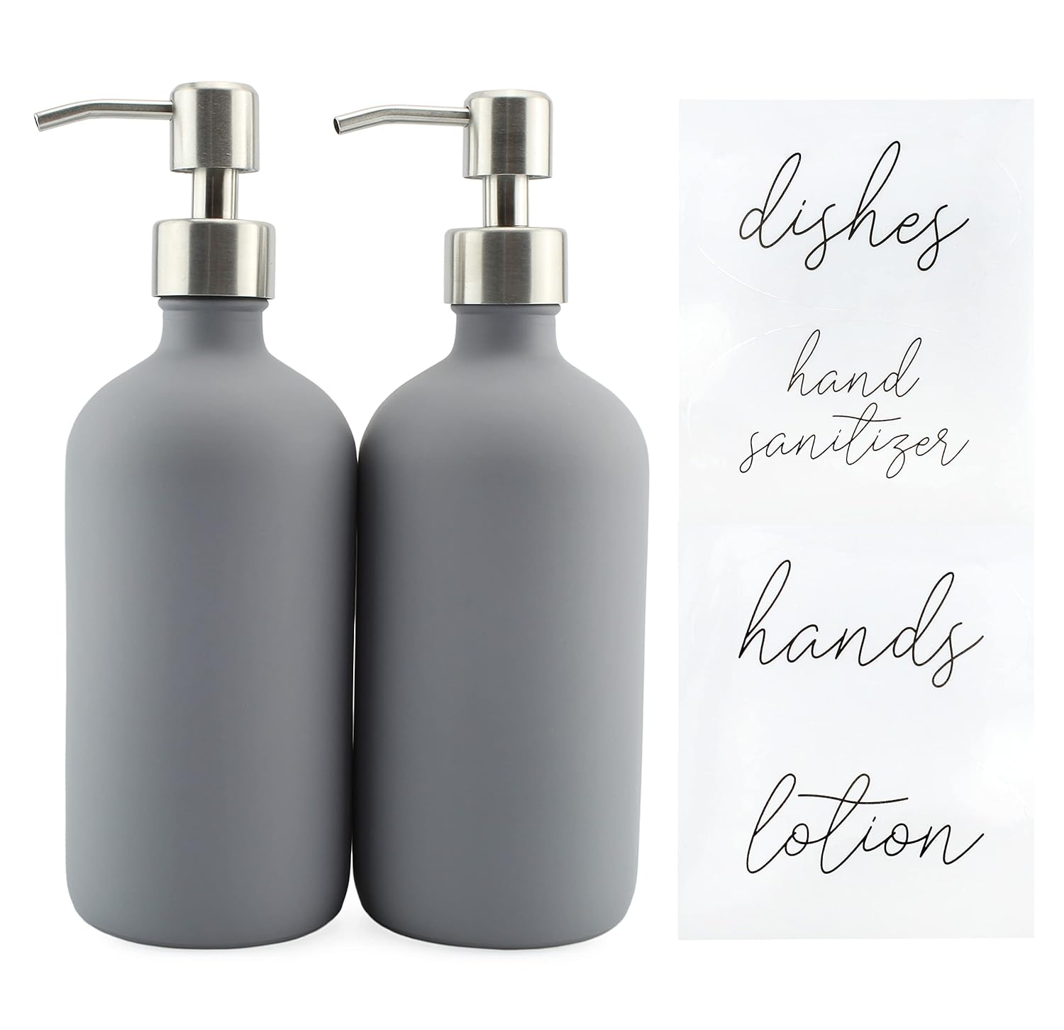 Cornucopia 16oz Gray Pump Bottles (2-Pack); Gray Coated Glass Soap Dispenser Pump Bottles for Lotion, Hand Care & Liquid Soap : Home & Kitchen
