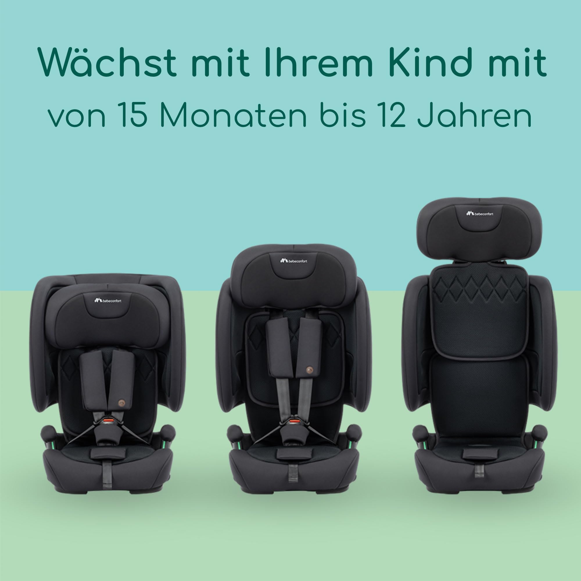 Bebeconfort Ever & Go i-Size Mitwachsender Kindersitz 9-36 kg 15 Mon. bis 12 J. 76-150 cm Klappbarer Kinderautositz Kompakt Leicht 6 kg Full Black