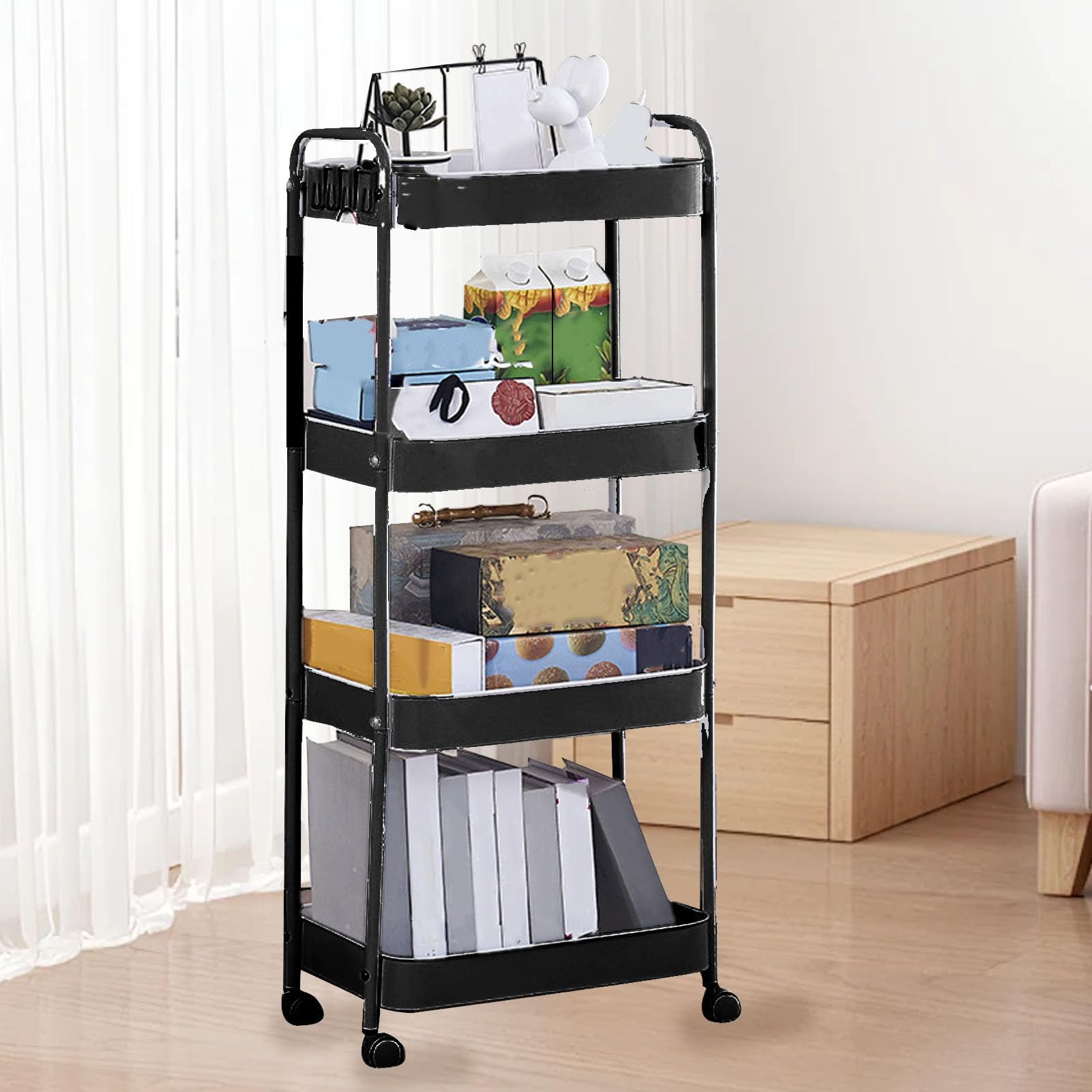Yosoo Health Gear Carro Rodante Utilitario de 3 Niveles, Carro Organizador de Almacenamiento de Acero Al Carbono con Ruedas Giratorias, Almacenamiento Móvil de 3 Niveles para Cocina, Baño, Sala de