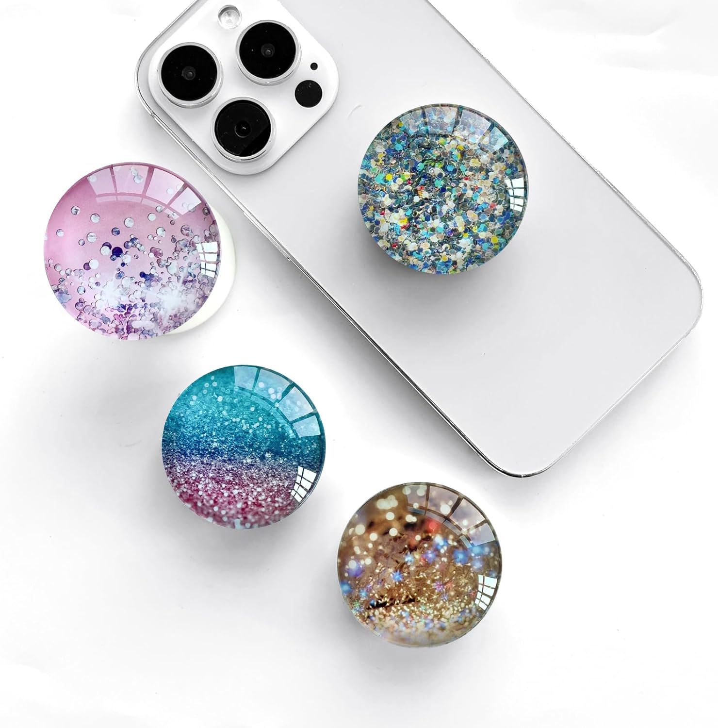 Clear Crystal Glitter Expandible Collapsible Moblile Phone Grip Stand Holder for Smartphones and Tablets Cell Phone Accessory（Blue Pink Glitter） - Image 5