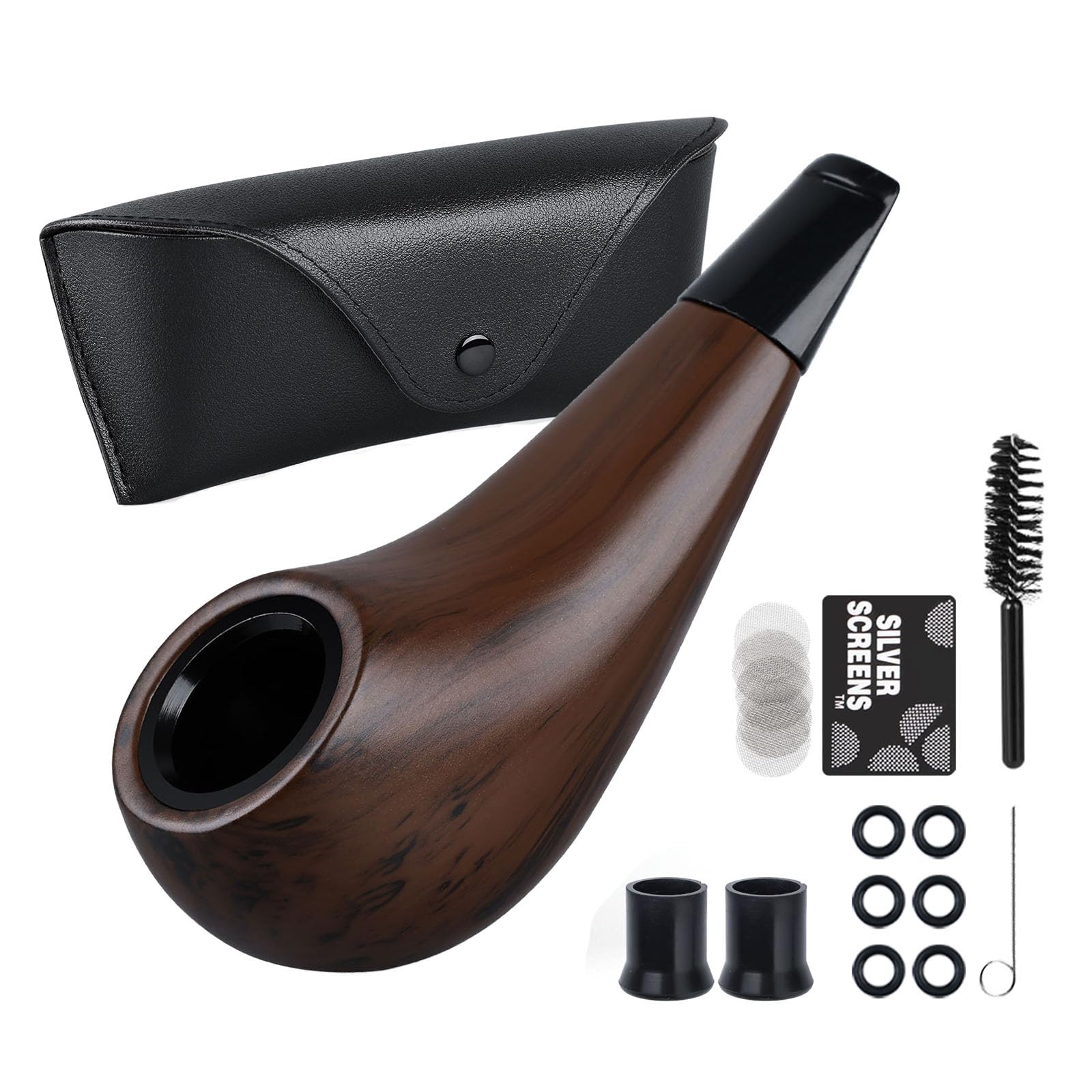 Joyoldelf Mini Handmade Tobacco Pipe - Classic Resin Tobacco Pipe Set, Practical Pipe Kit with Leather Bag and Accessories for Beginner