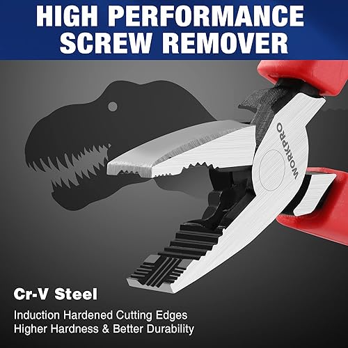 Miniatura 2 de WORKPRO Alicates extractores de tornillos Linesman S de 6.5 pulgadas (alicates combinados) con mordazas antideslizantes únicas, herramienta de