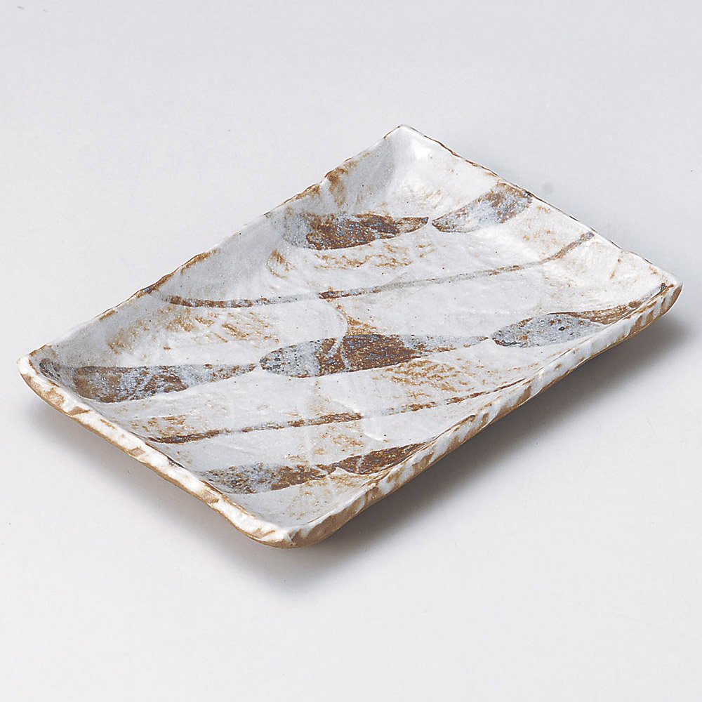 Amazon.co.jp: 志野ストライプ7.0長角皿 [20 x 14 x 1.8cm 470g