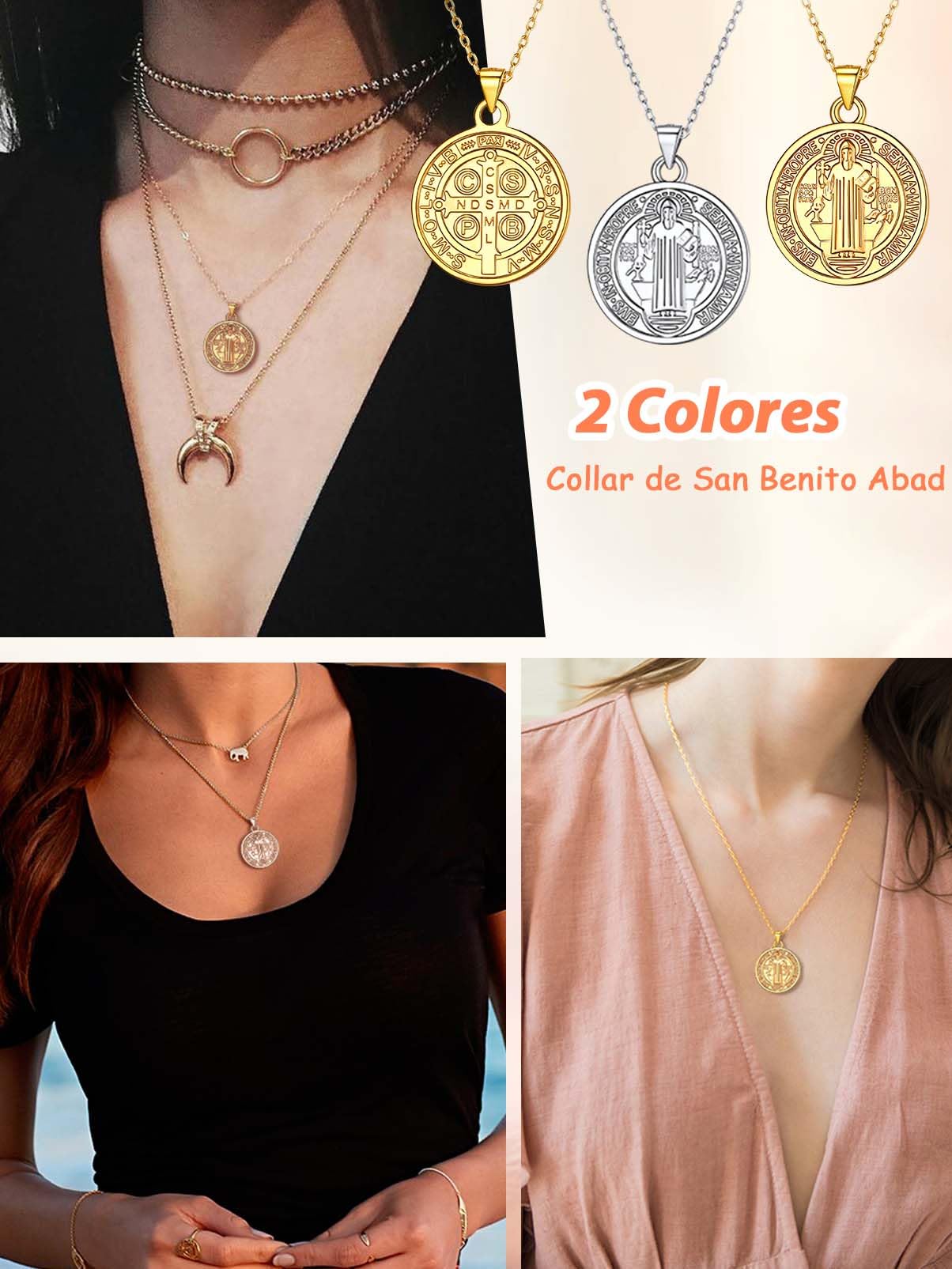 Silvora Collar San Benito Plata 925 Hombre Mujer Medalla Religioso | Material Plata de Primera Ley Colgante Amuleto Talismán Joyería Caja Regalo