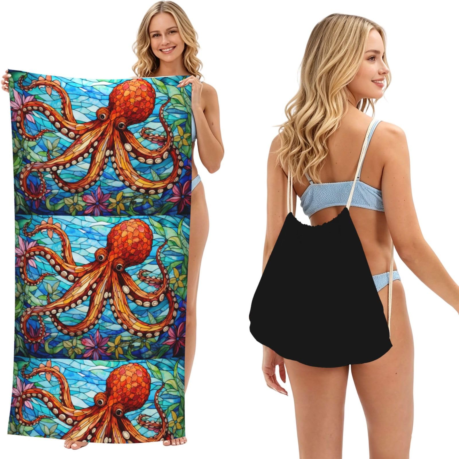 SKGOHLH The abstract colored octopus 2in1 Packable Beach Towel Bag Women