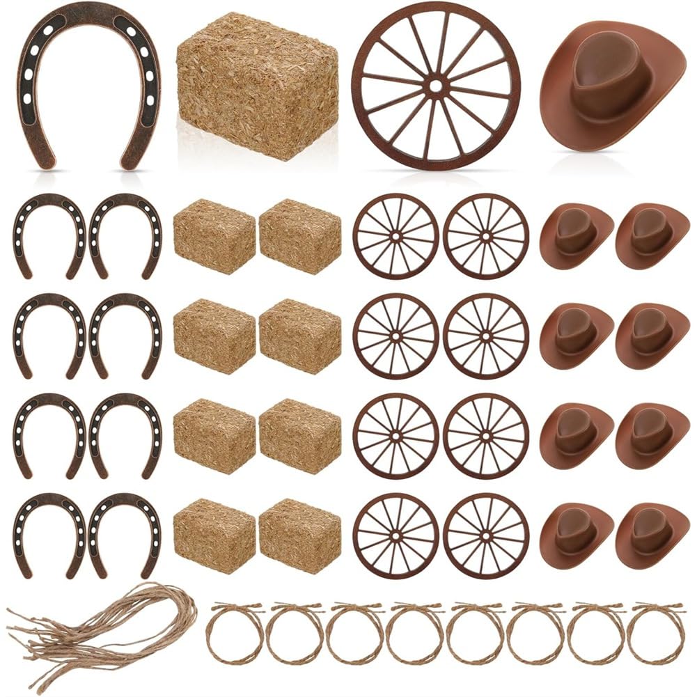 CTRLZS For Table Centerpiece Set-40 Pieces for Western Party Decorations Mini Cowboy Hats Horseshoes Wagon