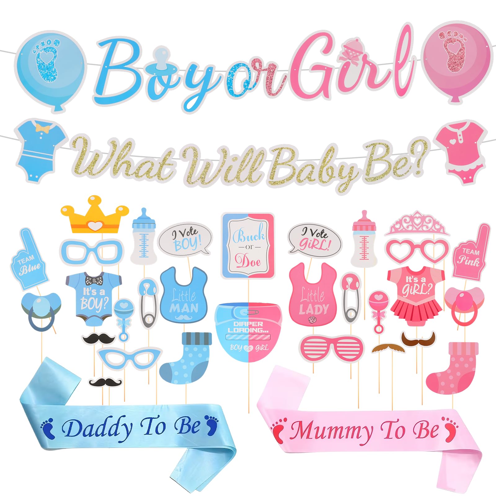 HotoPink Gender Reveal Banner Pink Blue Party Supplies