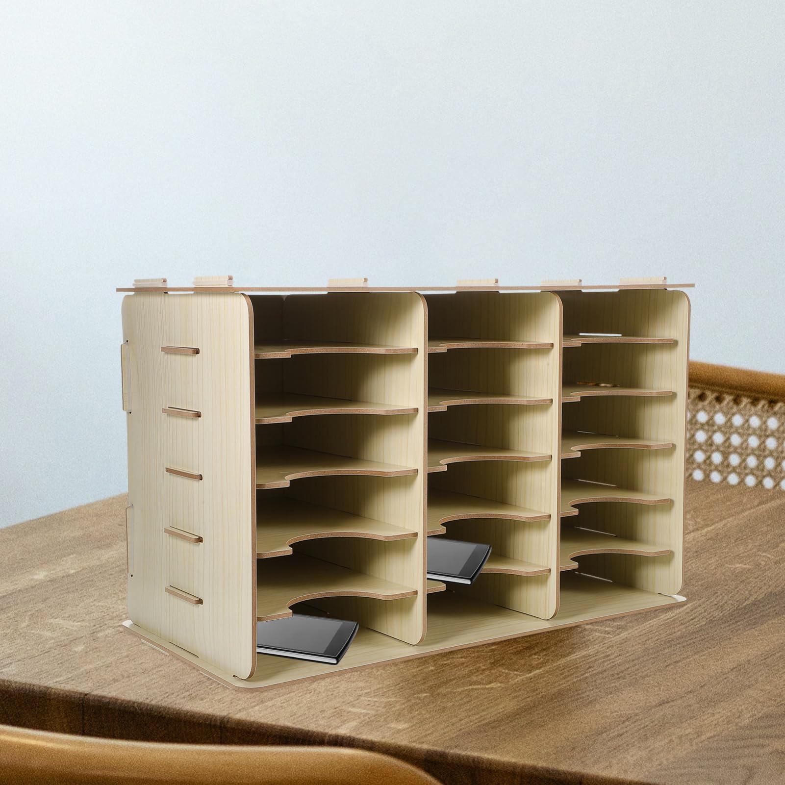 NUOBESTY Portaoggetti in Legno per Telefono Cellulare Supporto da Tavolo Organizer da Scrivania Scomparti Multipli Espositore per Telefono Scatola Portaoggetti da Ufficio
