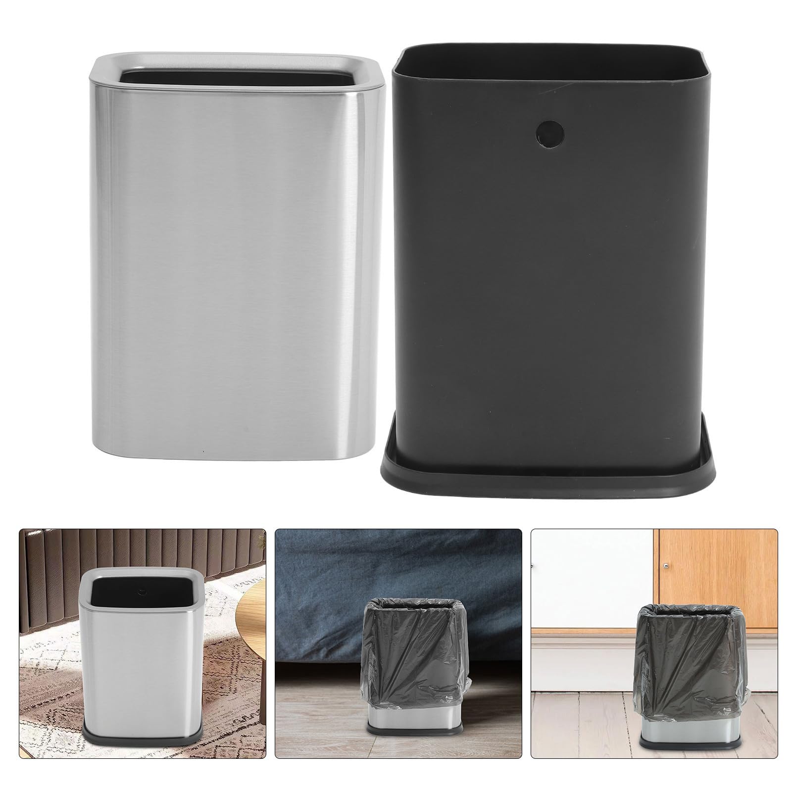 Cubo de Basura de Acero Inoxidable de 8 L con Sistema de Doble Compartimento y Diseño Abierto para Baño y Cocina, Moderno y Reutilizable