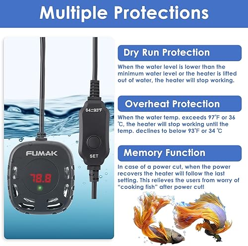 Miniatura 5 de Mini calentador de acuario ajustable de 25 W sumergible para tanque de peces con pantalla digital LED, calentador de tanque de tortuga, calentador