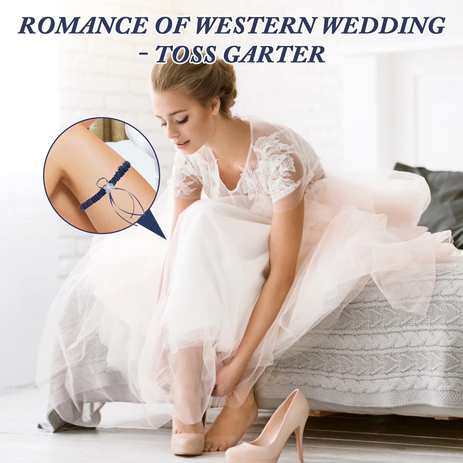 ACiyD Giarrettiera da Sposa per spose Giarrettiere Elastiche Giarrettiere in Pizzo di Cristallo con Strass di Perle per Accessori da Sposa da Sposa (Color : White, Size : 40-60CM) (White 40