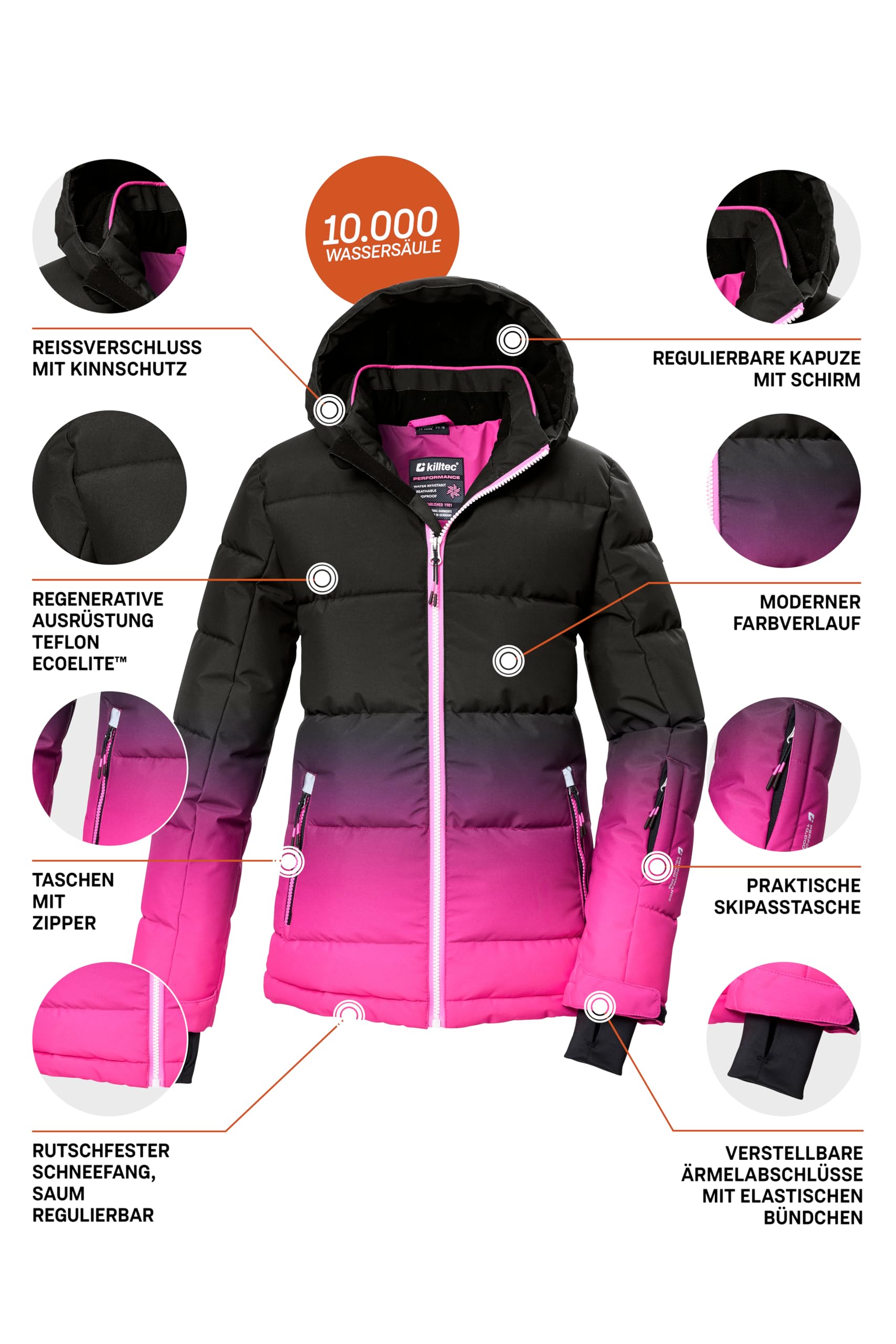 Killtec Mädchen Ksw 330 Grls Ski Qltd Jckt Skijacke/Ski-Steppjacke mit Kapuze und Schneefang