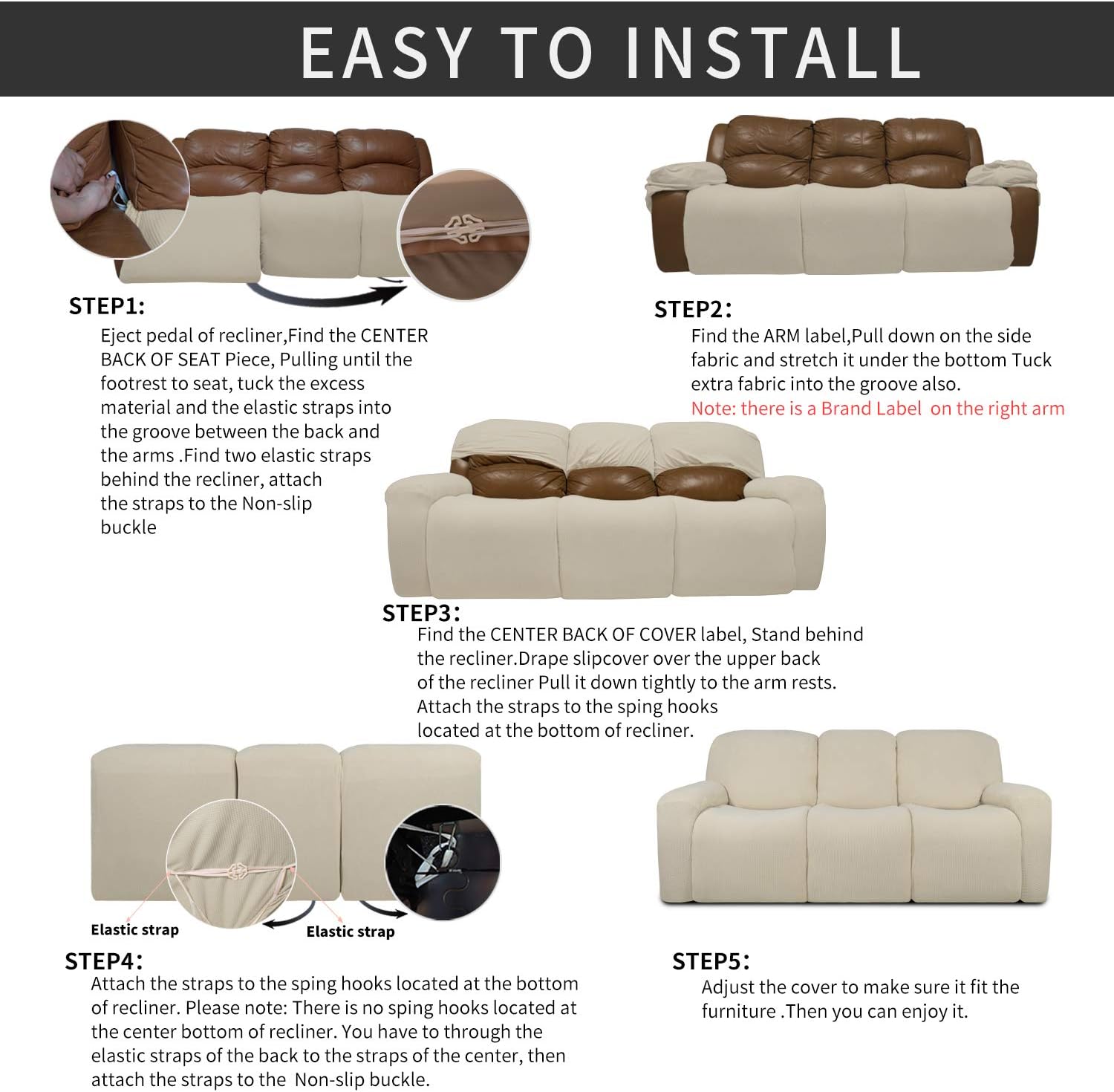 Suреr Bіg Clеаrаnсе! Easy-Going 8 Pieces Recliner Sofa Stretch Sofa Slipcover Sofa Cover Furniture Protector Couch Soft with Elastic Bottom Kids, Spandex Jacquard Fabric Small Checks Ivory Blасk Frіdау - 40% оƒƒ Easy-Going 8 Pieces Recliner Sofa Stretch Sofa Slipcover Sofa Cover Furniture Protector Couch Soft with Elastic Bottom Kids, Spandex Jacquard Fabric Small Checks Ivory