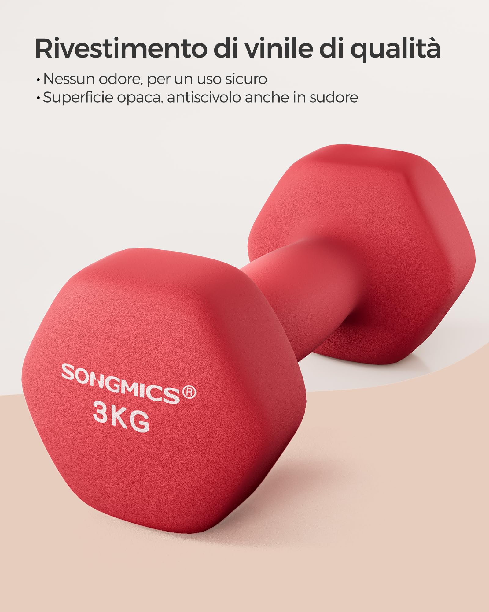 SONGMICS Set di 2 manubri, manubri corti, esagonali, rivestimento in neoprene, allenamento della forza, allenamento, fitness, per la casa