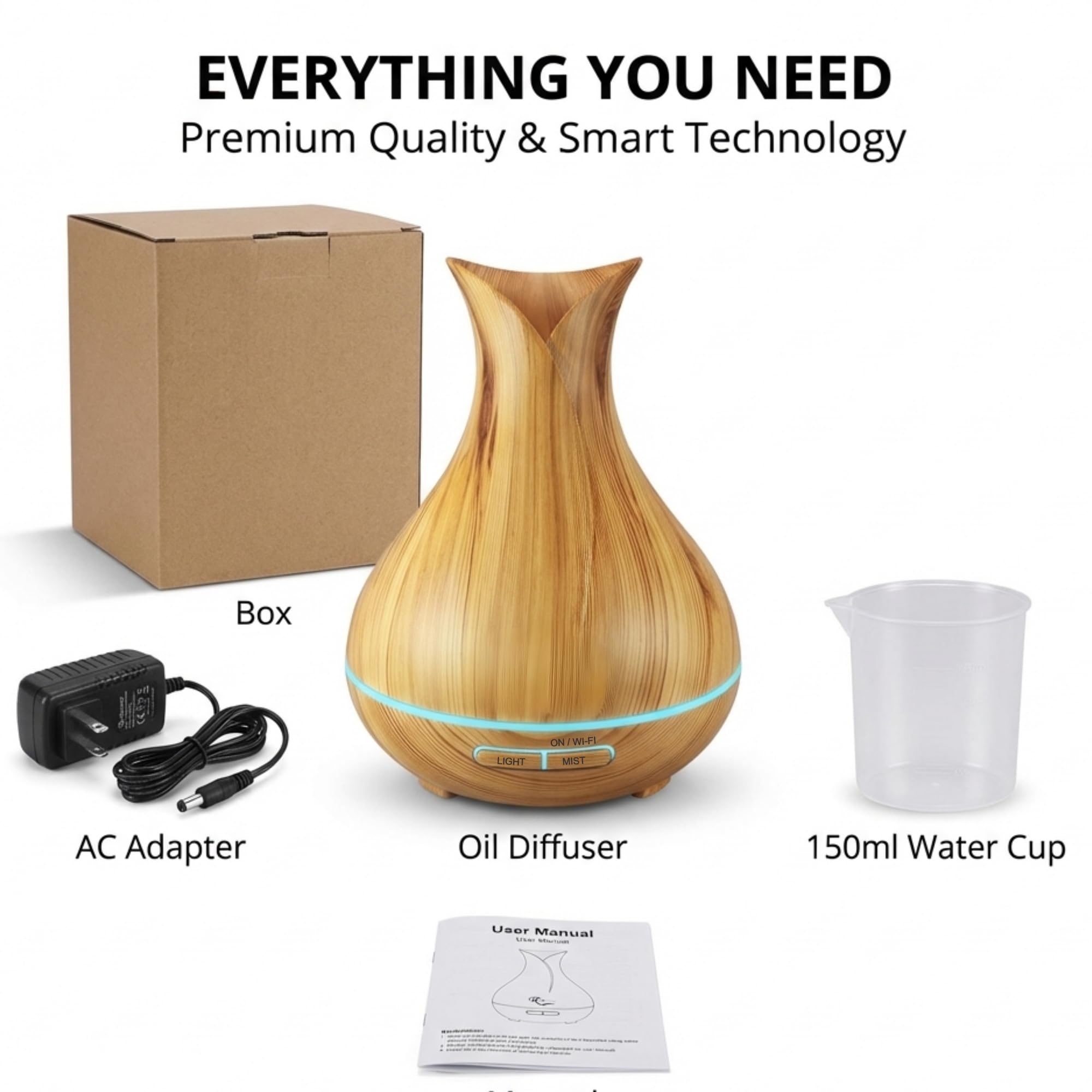 Sierra Modern Home Smart WiFi Humidifier - Aromatherapy Essential Oil Diffusers with App Control & Voice Control - Works with Alexa & Google Home - 400ml Ultrasonic Diffuser & Humidifier -: Light Brown