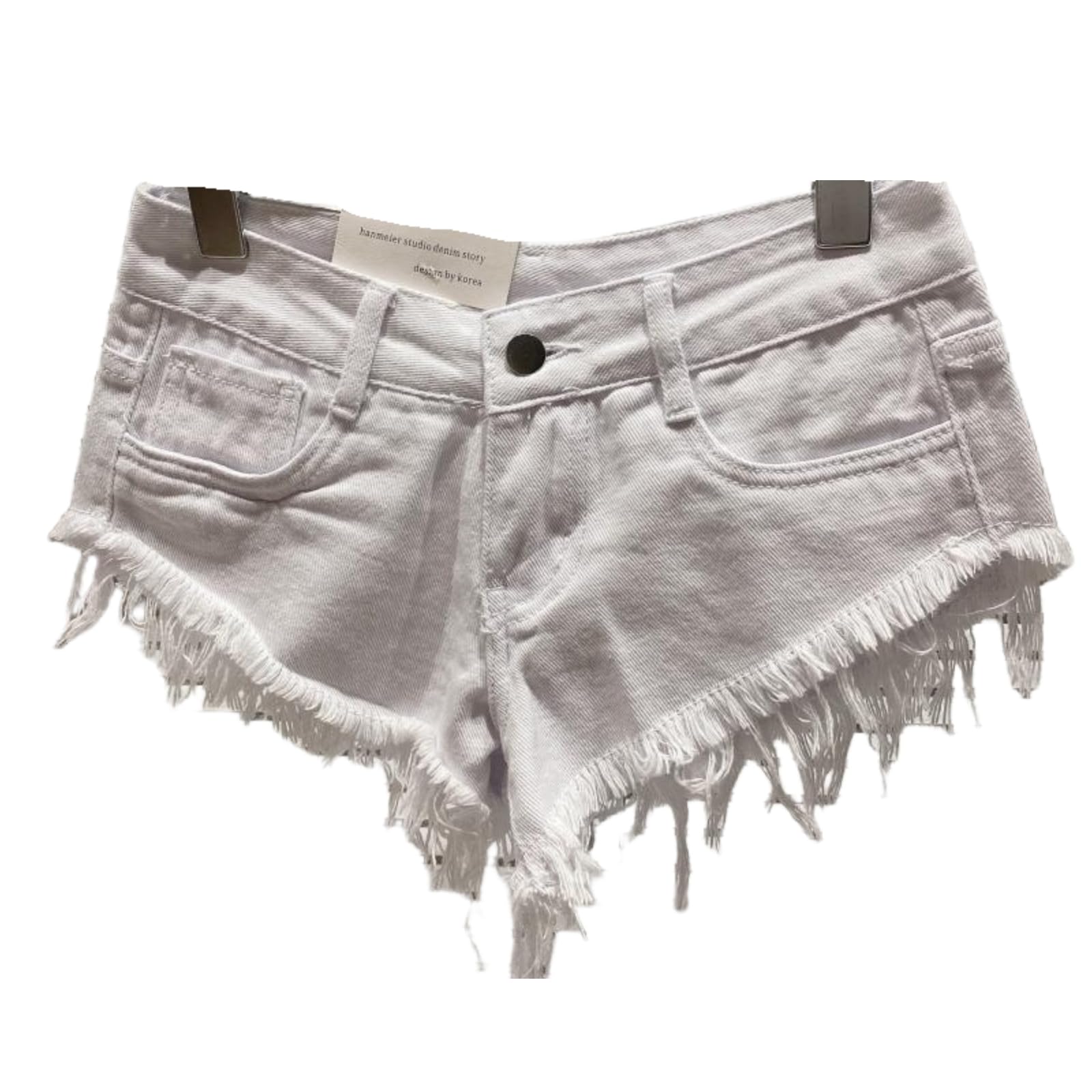 WANGSHUO Shorts di Jeans Donna Donne Gamba Dritta Lavato Distressed Denim Super Shorts, Versatile Streetwear Casual Summer Bottoms-White-XL