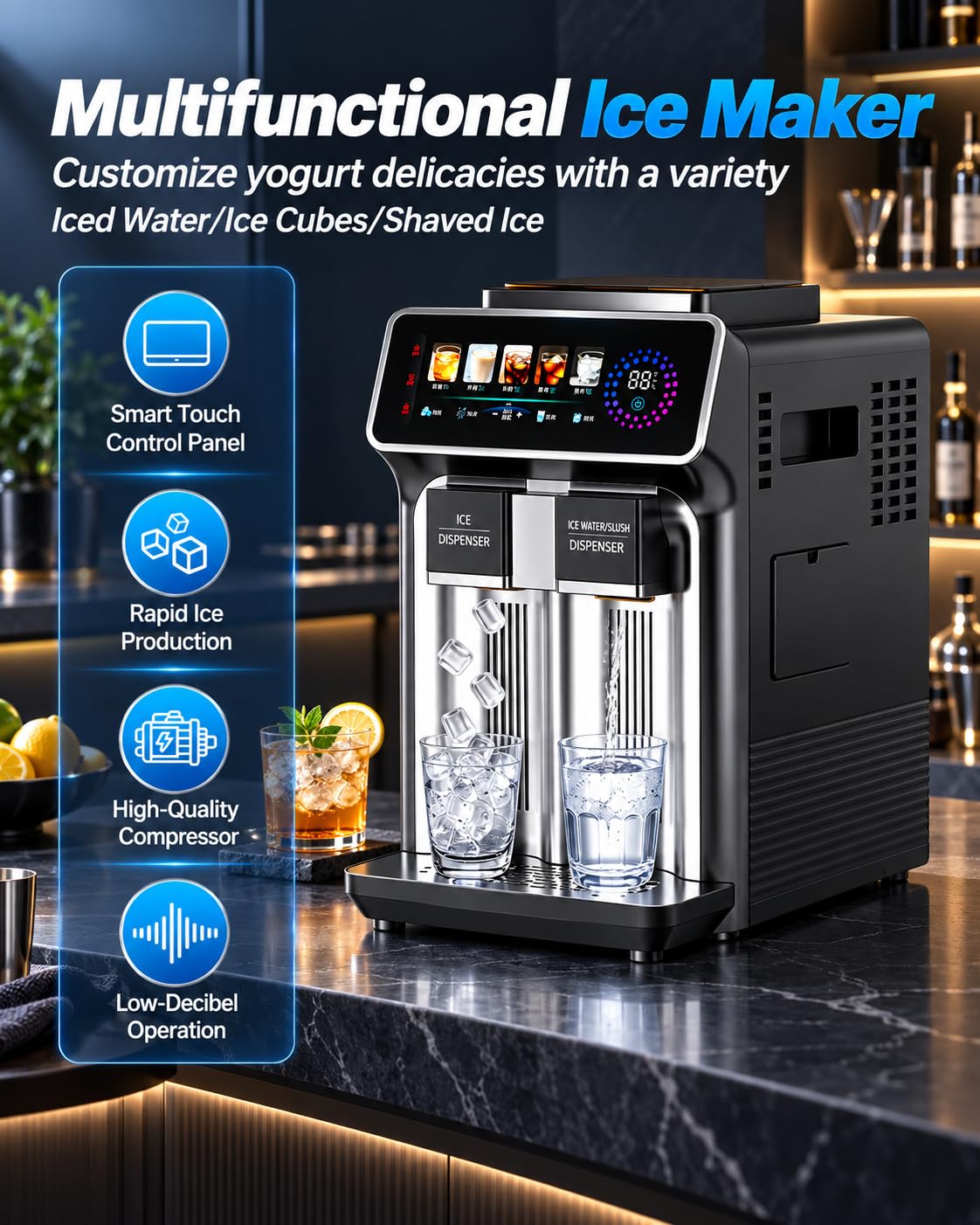 Machine à Glaçons Compacte 3 en 1, Glace Pilée et Eau Fraîche