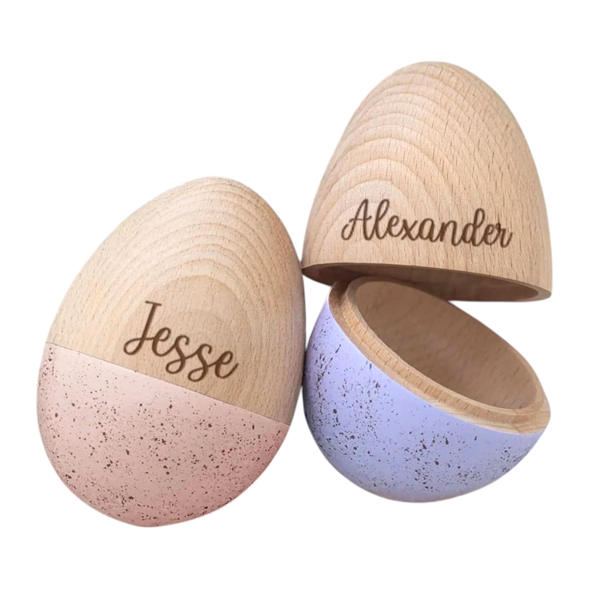 Personalized Bunny Floral Wooden Easter Egg with Name and Initial, Reusable Large Hollow Speckled Easter Keepsake, Basket Filler, Easter Gift for Kids — view 14