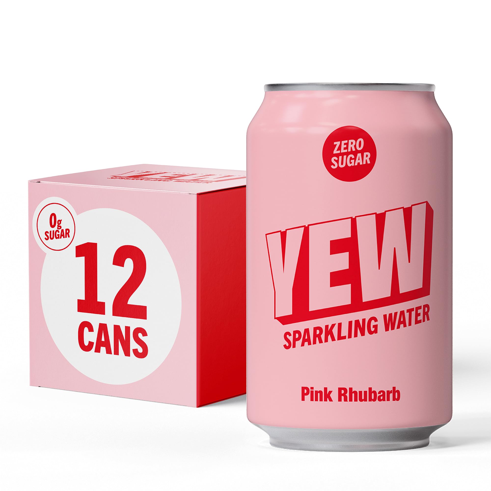 YEW Pink Rhubarb Sparkling Water - 12 x 330ml Cans - ZERO Sugar, ZERO Sweetener, All Natural Rhubarb Flavoured Water, ZERO Calories, Gluten Free, Keto Friendly and Vegan Healthy Fizzy Drink