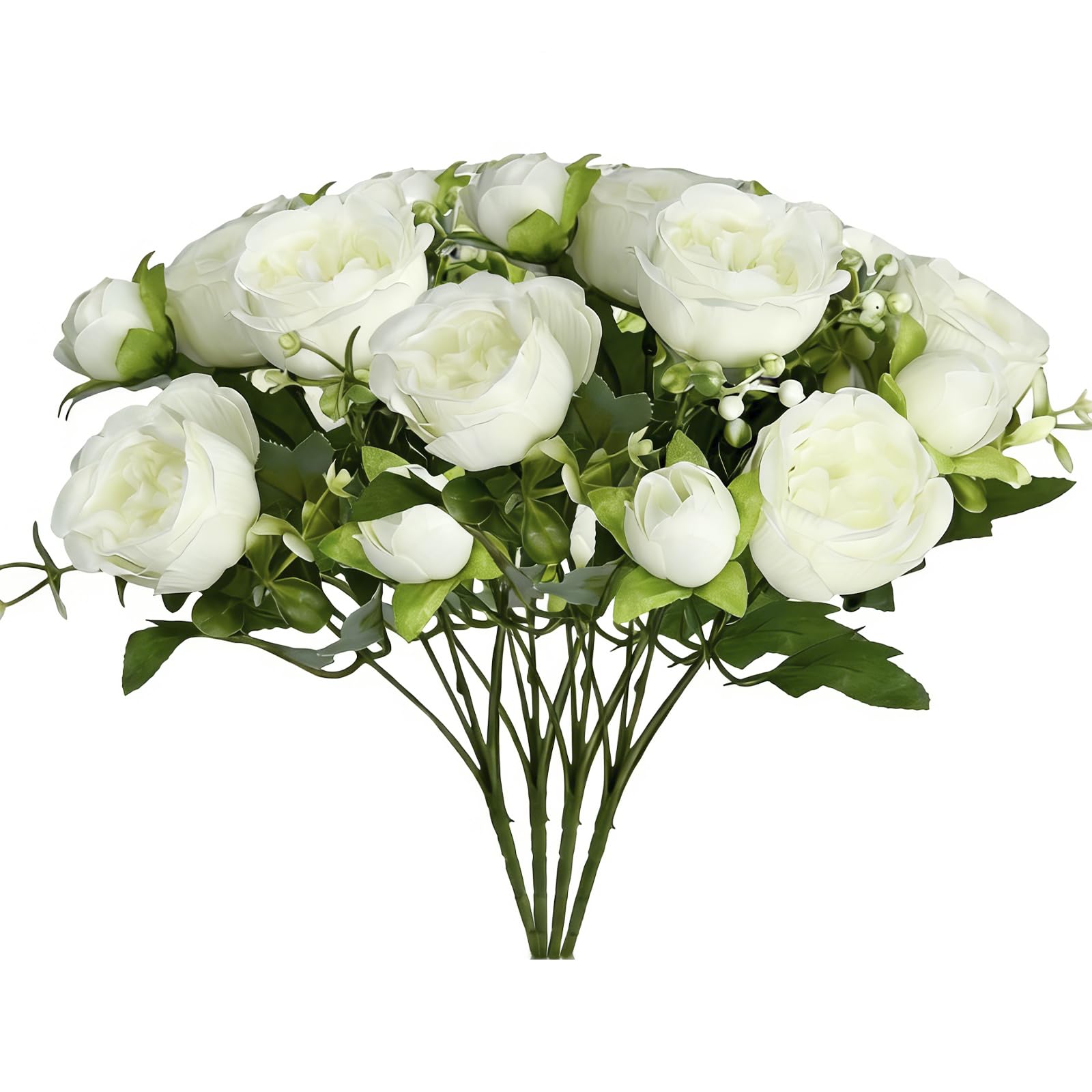 4 Bunches Peony Artificial Flowers, White Faux Peonies Flower Bouque