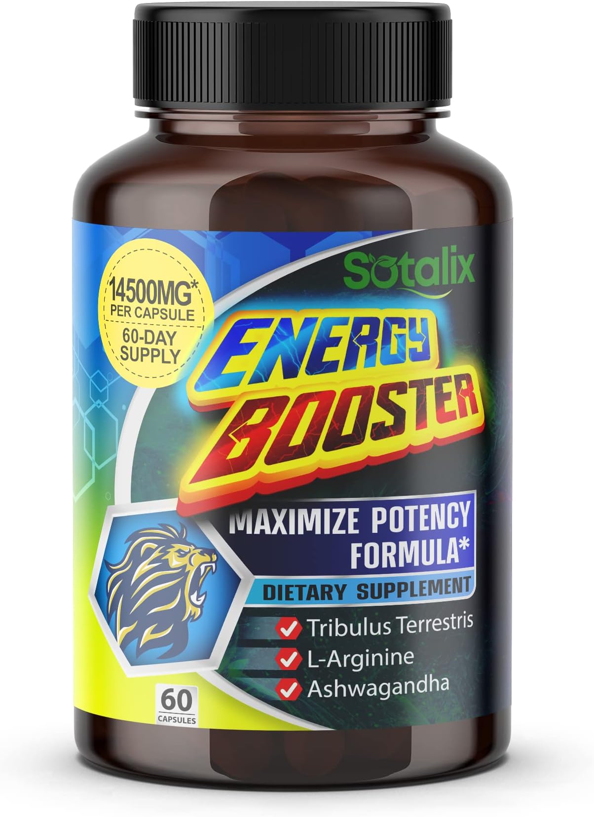 Ultra Energy Booster Supplement 14500mg Highest Potency with Tribulus Terrestris, L-Arginine, Beet Root, Ashwagandha- Increase Energy, Stamina, Strength, Sports Support (60 Count (Pack of 1))