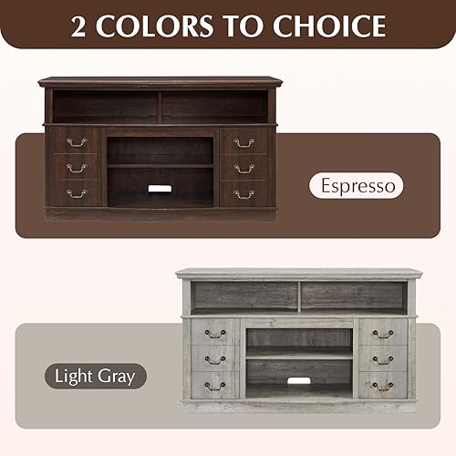 Miniatura 6 de LETESA Soporte de TV clásico tradicional para TV de hasta 65 pulgadas, consola de TV de madera retro con armarios de almacenamiento abiertos y