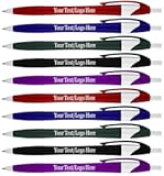 SyPen Personalized Pens With your Custom Logo or Text-500 Pack Bulk-for Businesses, Parties, and Events, Custom Printed Slim Ballpoint Click Pens, Assorted Barrel Colors, Black Ink