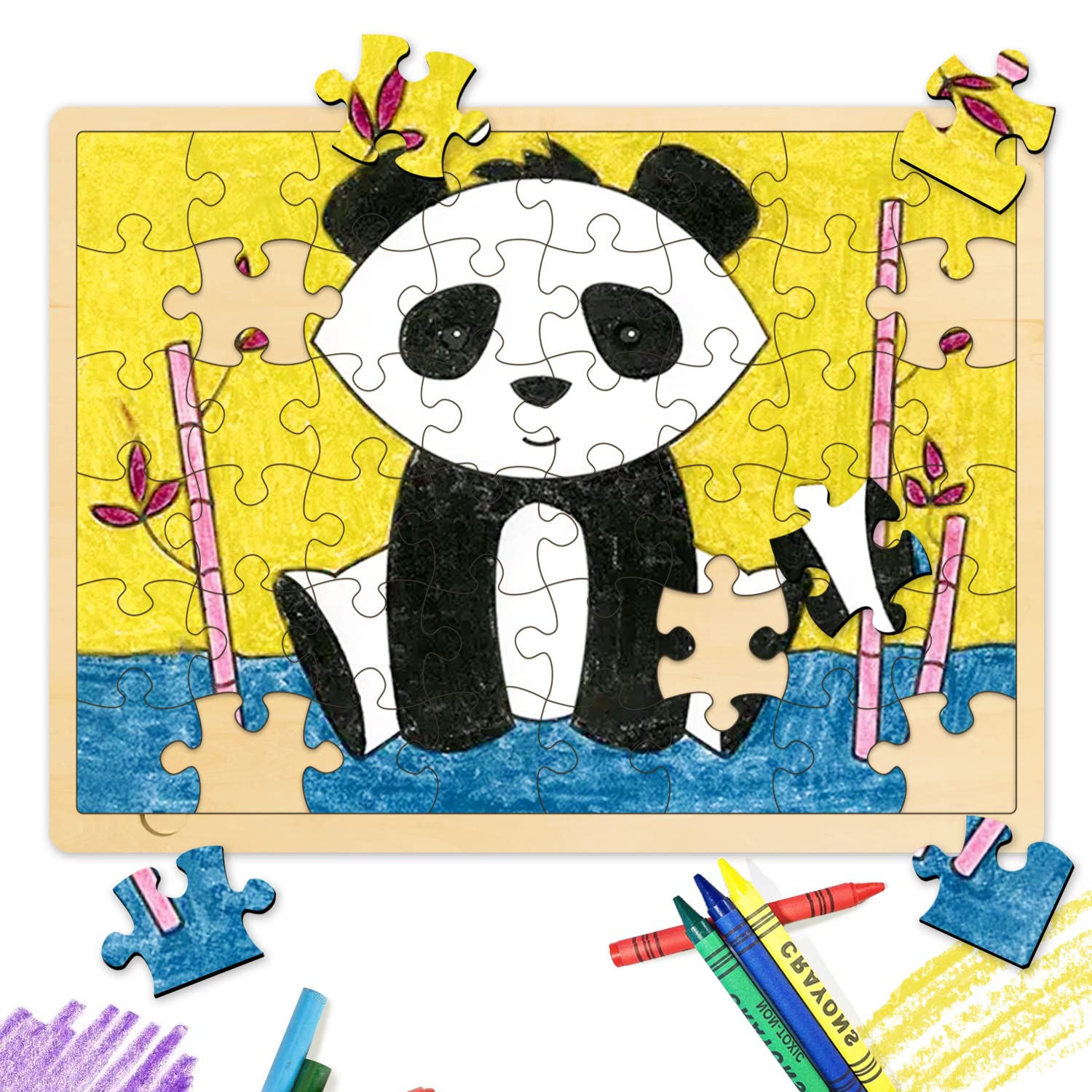Blank Wooden Puzzle - 38 Unique Pieces With Tray To Draw On, Custom DIY Craft Puzzle 8.4x8.4 Inches