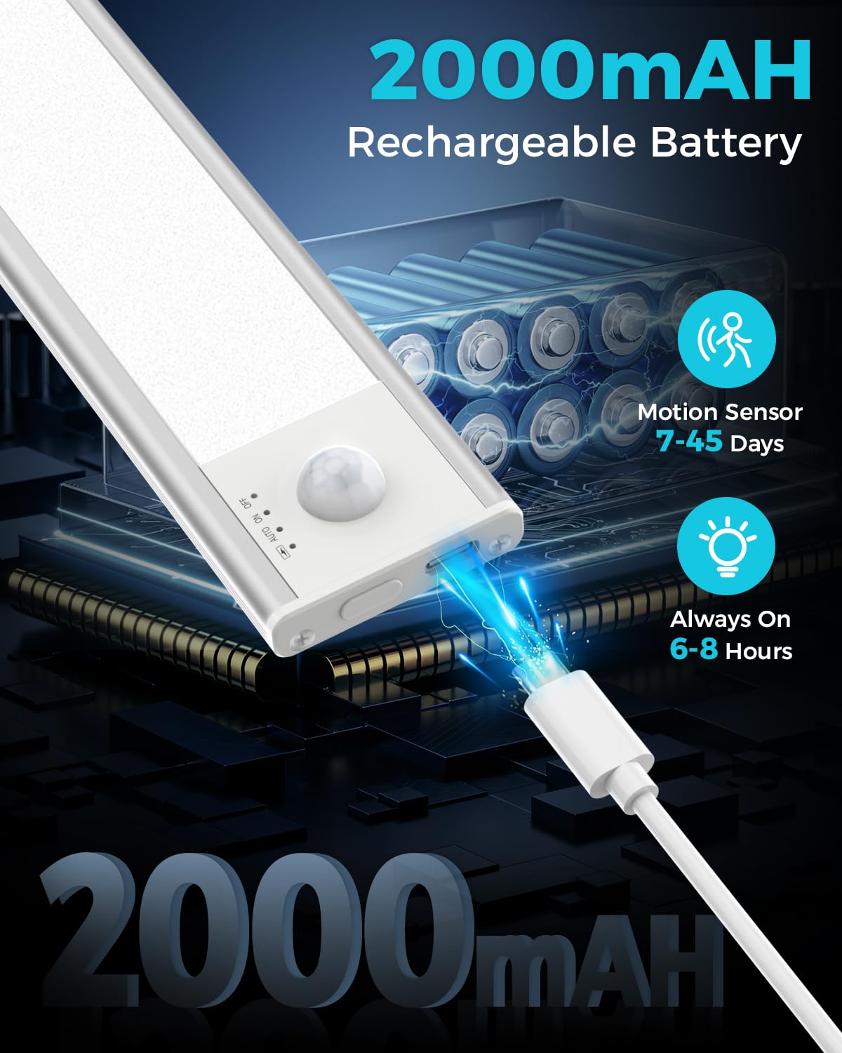 Luz LED bajo mueble cocina 40cm inalámbrica - 3000K-4000K-6500K, sensor de movimiento, regulación continua de brillo, tira luminosa con batería extraíble para armario, escalera, baño - 2 unidades
