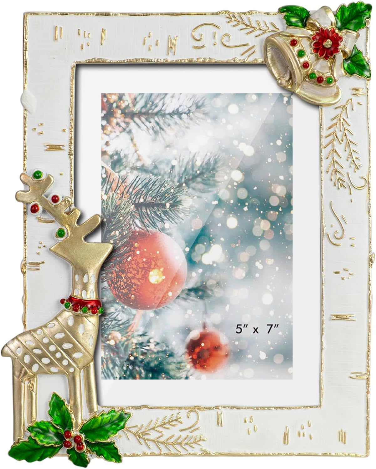 2025 Christmas Decorations Picture Frame 5x7 Christmas Photo Display Photo Frames with High Definition Glass Front Gift Ideas Tabletop Home Decorative (Reindeer)