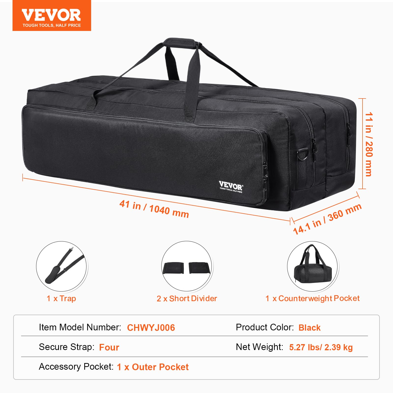 VEVOR Estuche para Telescopio de 104 x 36 x 28 cm, Bolsa para Guardar Telescopios con Hebillas Fijas, Bolsillos Múltiples y Divisor Desmontable, Bolsillo para Contrapeso para Tubo Óptico y Trípode