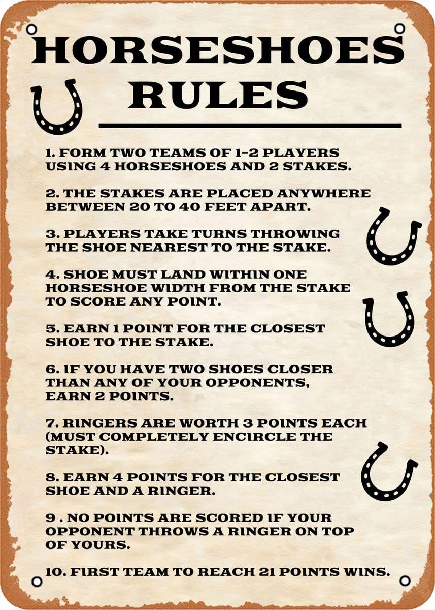 Horseshoes Rules Vintage Metal Tin Sign 8 x 12 in Games Vintage Poster Man Cave
