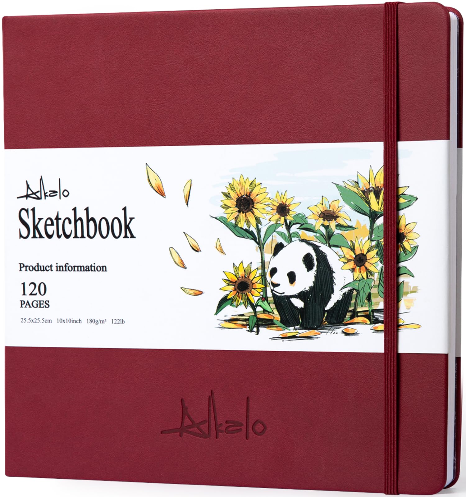 ALKALO Cuaderno de dibujo cuadrado de 180 g/m² con cierre elástico y marcador de cinta (tamaño grande, rojo)