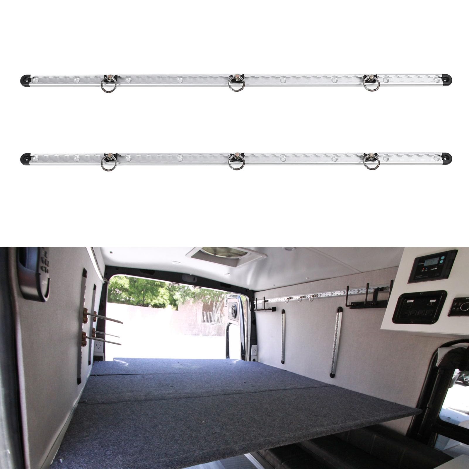 1 Paar Aluminium-L-Schienenschiene, 100 cm Lange Ladungssicherungsschiene, L-Schienen-Zurrsystem-Set, mit runden Bolzenbeschlägen
